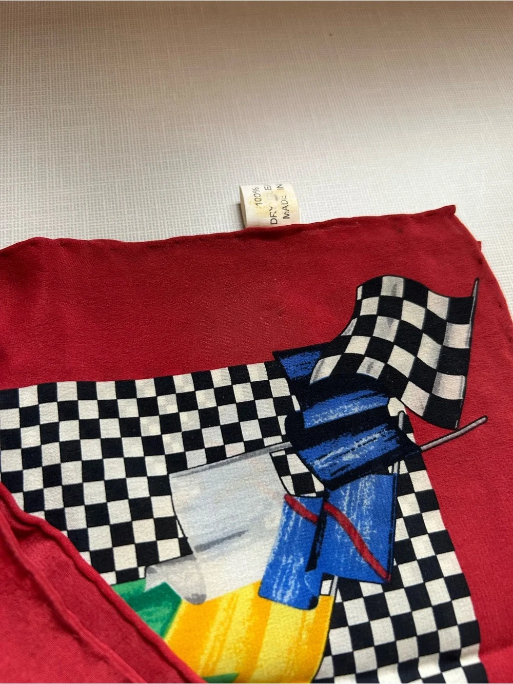 Ralph Martin & Co. 100% Silk Racing Flag Scarf in Red Border